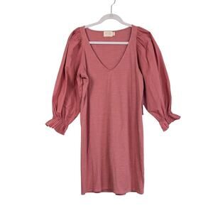 Nation Oralia Mini Dress M Pink Flounce Ruffle Puff Sleeve Boho Shift Mauve NWT